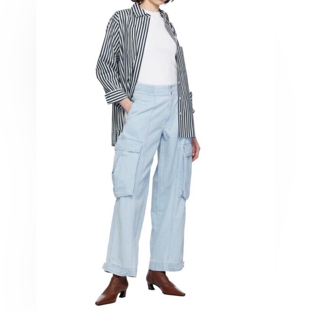 NWT FRAME Wide Leg Cargo Jean Light Wash Thrill Cotton Ankle Strap Size 31